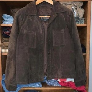 Suede Brown Bomber Collared Chocolate Cropped Jacket
